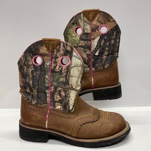 Ariat Fatbaby 10006854 Women's 9B Brown Leather Pull Holes Camo Uppers Boots